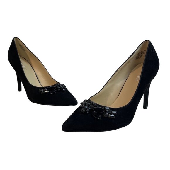 Nine West Women's Black Suede With Rhinestones Velvet Pumps Sz 10M - Picture 1 of 11